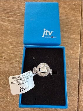 JTV Bella Luce Princess Cut Halo Ring | Platinum Over Sterling Silver